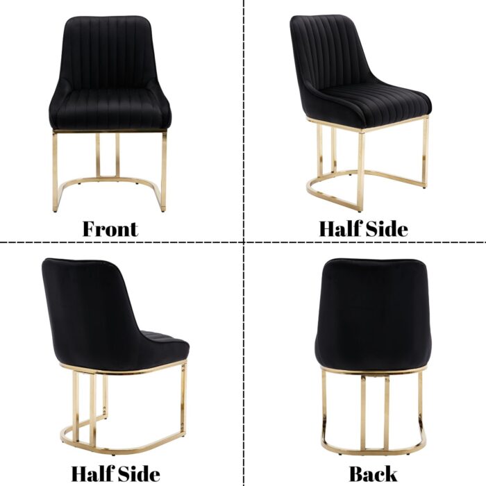 Ya-Home Velvet Dining Chairs Set of 2 Kitchen Side Chairs with Golden Metal Frame for Dining Room/Kitchen, Black