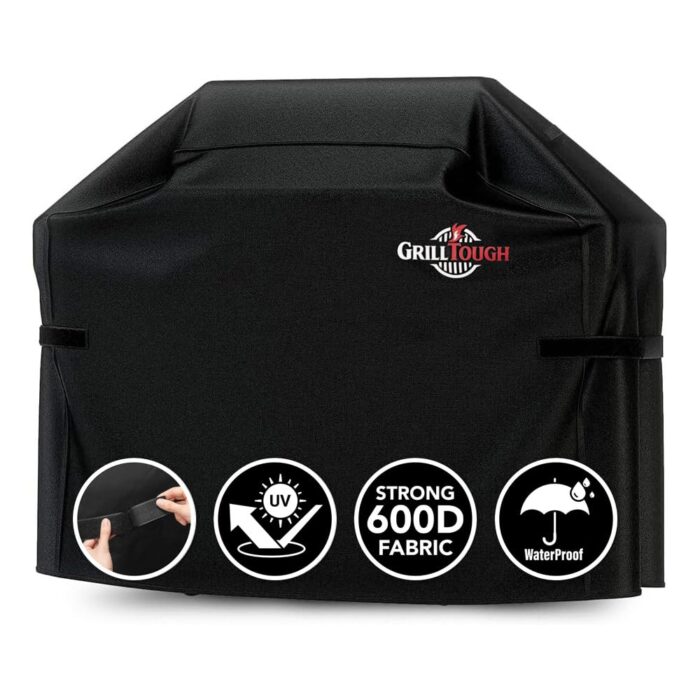 GrillTough Heavy Duty BBQ Grill Cover for Outdoor Grill – Waterproof, Weather Resistant, UV Grill Cover for Weber, Charbroil (147L x 61W x 122H cm)