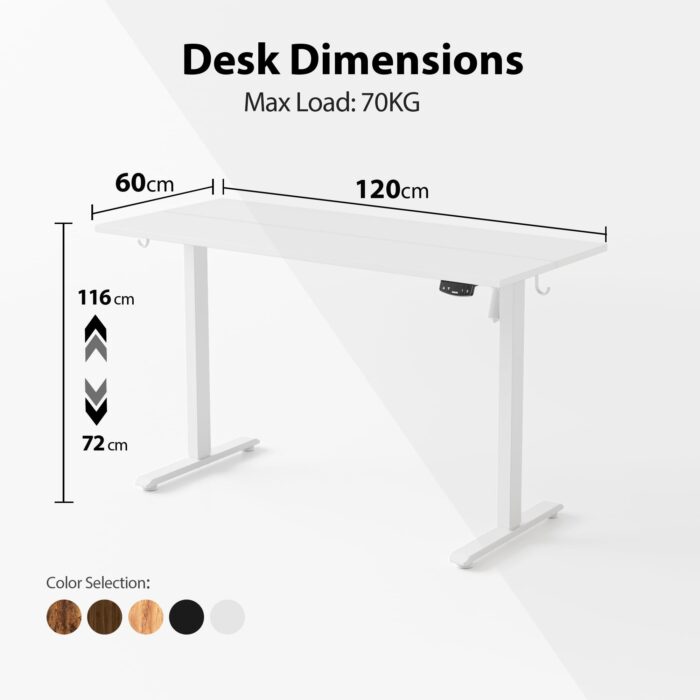 Agilestic Electric Standing Desk, 120 x 60 cm Height Adjustable Sit Stand Desk with Splice Board and Memory Smart Pannel, Home Office Desk, White