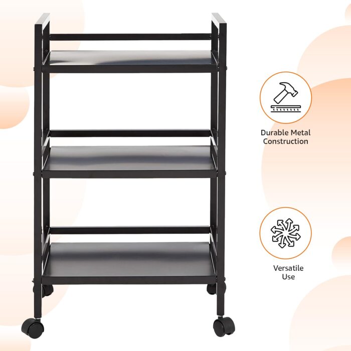 Amazon Basics Kitchen Trolley Metal Serving Cart With 3 Tier Storage, Black