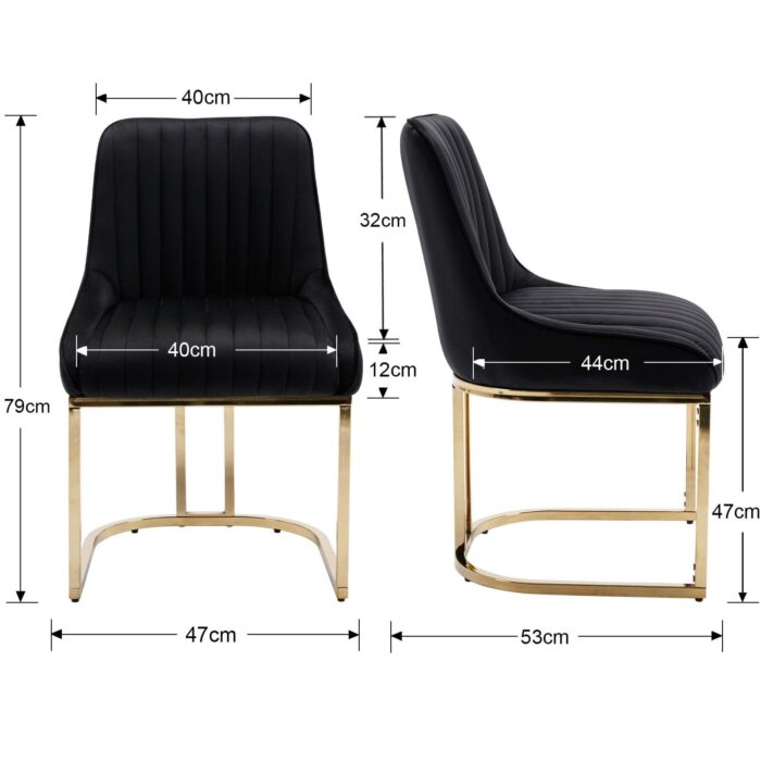 Ya-Home Velvet Dining Chairs Set of 2 Kitchen Side Chairs with Golden Metal Frame for Dining Room/Kitchen, Black