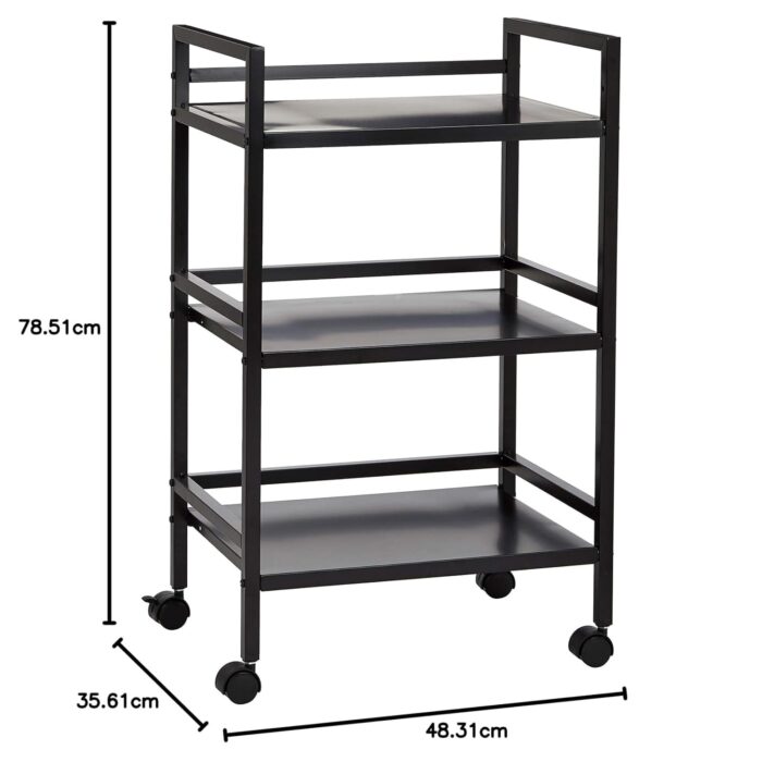 Amazon Basics Kitchen Trolley Metal Serving Cart With 3 Tier Storage, Black