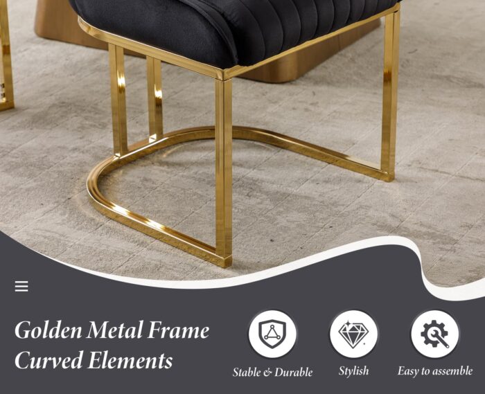Ya-Home Velvet Dining Chairs Set of 2 Kitchen Side Chairs with Golden Metal Frame for Dining Room/Kitchen, Black