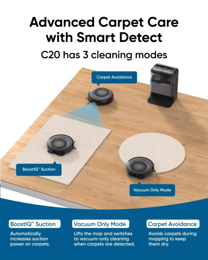 eufy Omni C20, Robot Vacuum Cleaner with Mop, All-in-One Station,7,000 Pa Powerful Suction, Ultra-Slim, Auto Emptying Mop Lifting and Carpet Detection