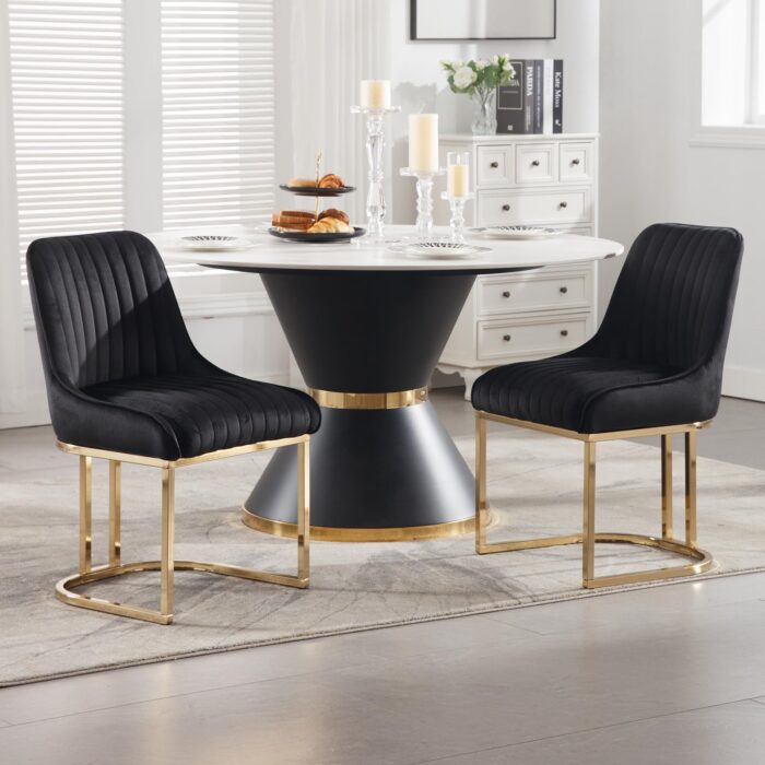 Ya-Home Velvet Dining Chairs Set of 2 Kitchen Side Chairs with Golden Metal Frame for Dining Room/Kitchen, Black