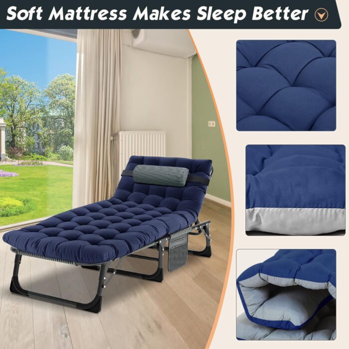 MOPHOTO Sun Lounger for Garden, Heavy Duty sun loungers chair with padded and Headrest, guest bed,office bed,folding garden chairs