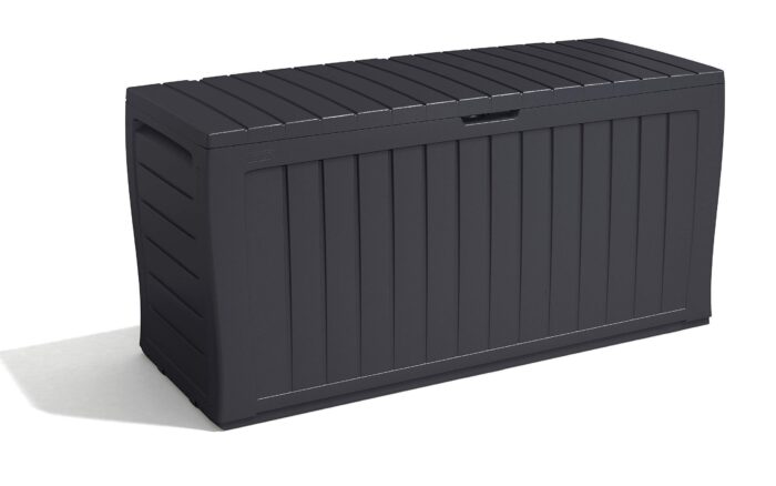 Keter Marvel+ 270L Outdoor 65% recycled Garden Furniture Storage Box Graphite Wood Panel Effect | Fade Free | All Weather Resistant 2 year Warranty