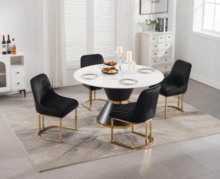 Ya-Home Velvet Dining Chairs Set of 2 Kitchen Side Chairs with Golden Metal Frame for Dining Room/Kitchen, Black