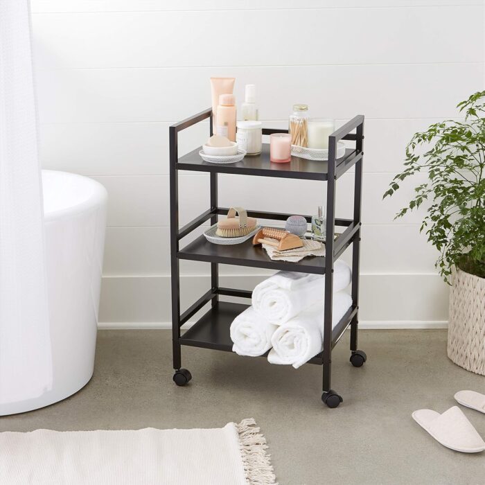 Amazon Basics Kitchen Trolley Metal Serving Cart With 3 Tier Storage, Black