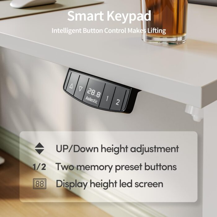 Agilestic Electric Standing Desk, 120 x 60 cm Height Adjustable Sit Stand Desk with Splice Board and Memory Smart Pannel, Home Office Desk, White