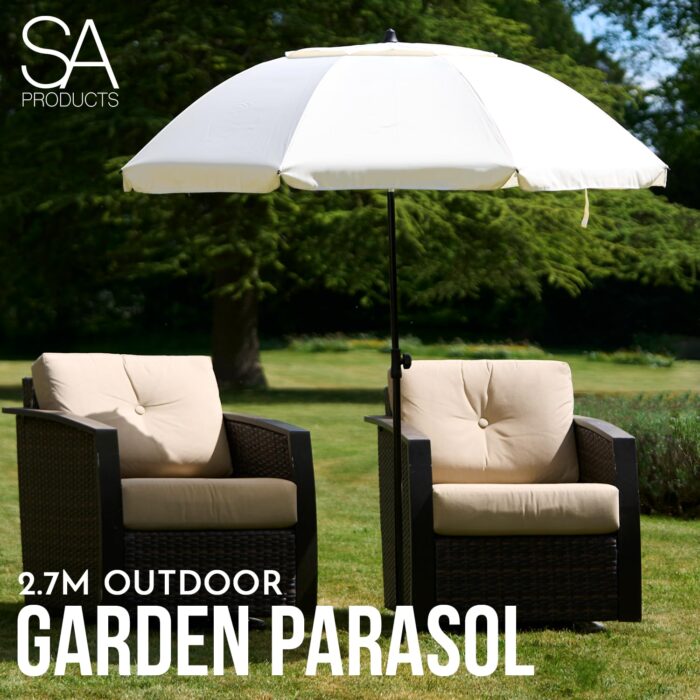 SA Products 2m Garden Parasol - Sun Shades for Garden, Outdoor Beach Umbrella with UV Protection for Patio, Deck, Pool - Cream