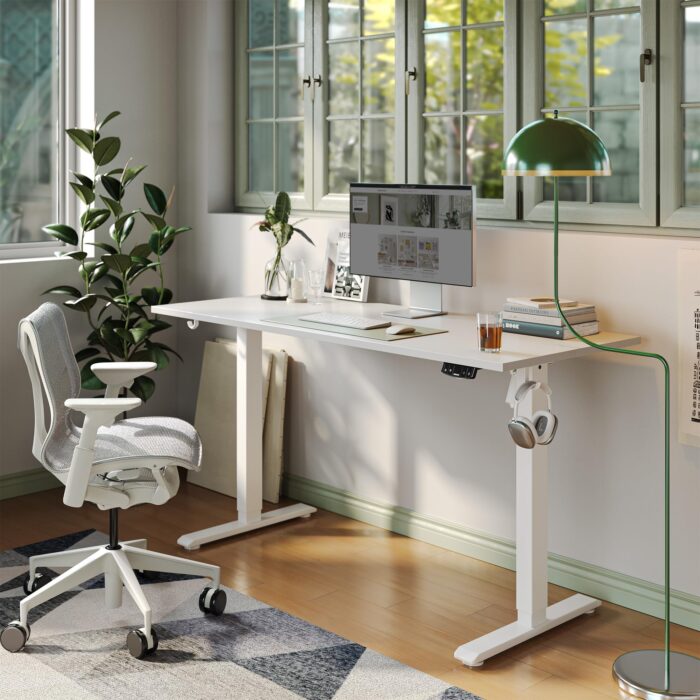 Agilestic Electric Standing Desk, 120 x 60 cm Height Adjustable Sit Stand Desk with Splice Board and Memory Smart Pannel, Home Office Desk, White