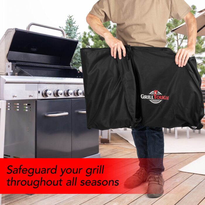 GrillTough Heavy Duty BBQ Grill Cover for Outdoor Grill – Waterproof, Weather Resistant, UV Grill Cover for Weber, Charbroil (147L x 61W x 122H cm)