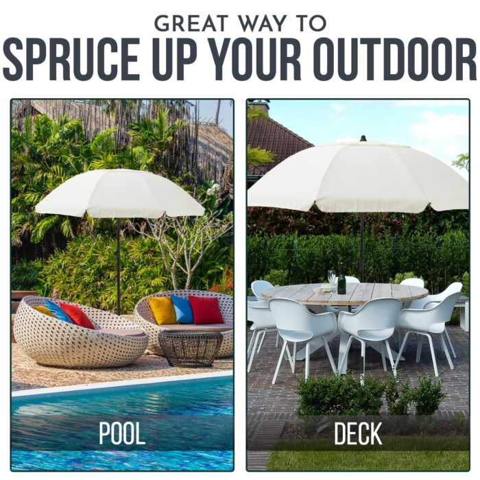 SA Products 2m Garden Parasol - Sun Shades for Garden, Outdoor Beach Umbrella with UV Protection for Patio, Deck, Pool - Cream