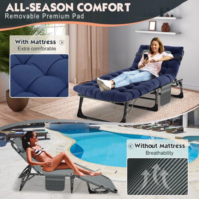 MOPHOTO Sun Lounger for Garden, Heavy Duty sun loungers chair with padded and Headrest, guest bed,office bed,folding garden chairs