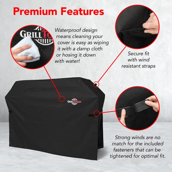 GrillTough Heavy Duty BBQ Grill Cover for Outdoor Grill – Waterproof, Weather Resistant, UV Grill Cover for Weber, Charbroil (147L x 61W x 122H cm)