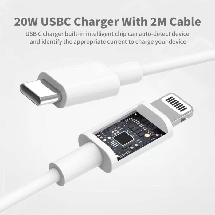 AICCOLO 20W USB C Fast Charger With 2M Cable for iPhone 14/14 Plus/14 Pro/14 Pro Max/13 12 11 X XR XS SE 2020 8 7 6 6S Mini, Pad Pro, USBC PD Wall Charging Plug UK Type C Power Adapter and 6FT Cord