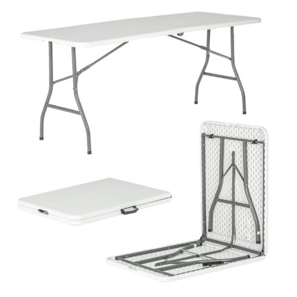 6ft Folding Trestle Table, White, 180cm, for Picnic, Garden, Camping, BBQ, Wedding & Party Use