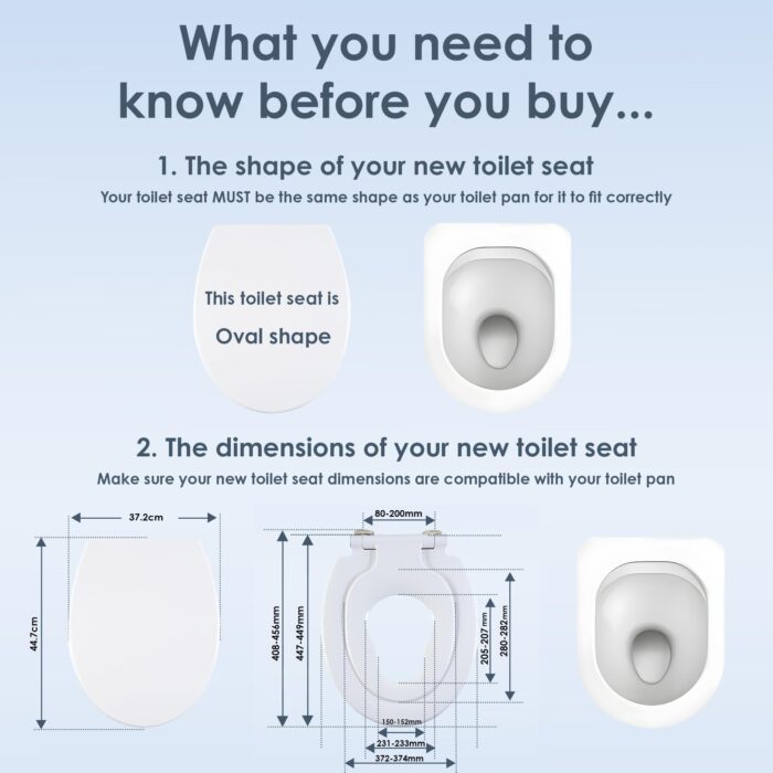 Premium Thermoplastic Family Toilet Seat Soft Close Hard-Wearing Seat with One Button Hinge Release, Easy to Clean and Install with Universal Fittings, (Family Seat)