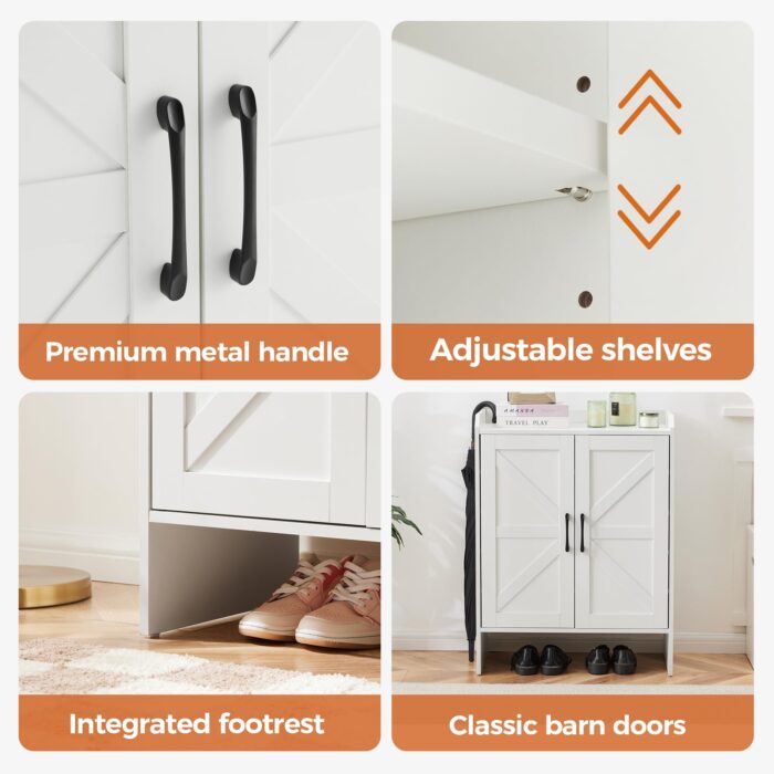 5-Layer Farmhouse Style Shoe Cabinet, Double Door Freestanding Shoe Rack, Adjustable Shelves, Metal Corner Decoration, Suitable for Entrance, Hallway, Corridor, White